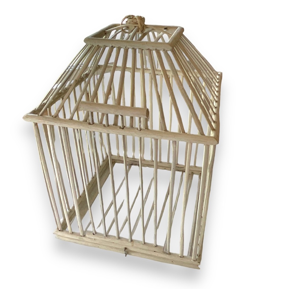 Wooden Birdcage Display Hanging Decor Plants Birds Wicker Wood White